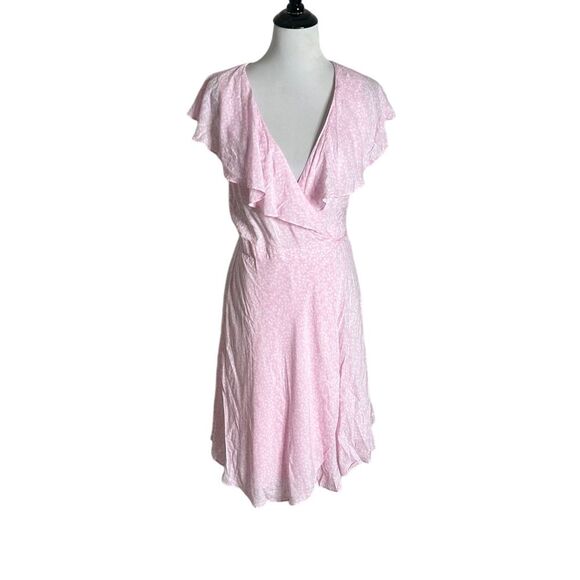 Draper‎ James Short Wrap Dress Size M Pink White Floral Ruffles Flowy Feminine - Picture 1 of 15